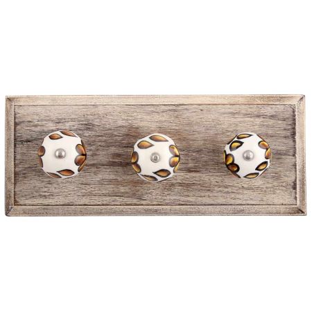 Brown Hibiscus Flower Ceramic Wooden Hooks